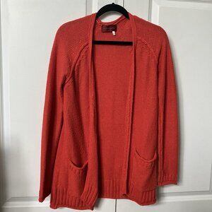 Left on Houston Cardigan Womens L Orange Knit Angora Blend Open Front Long Line